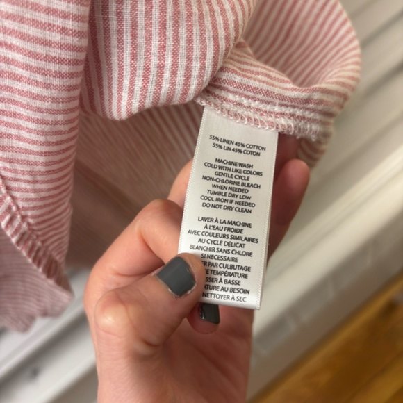 Women's Square Neck Linen Blend Striped Pink Shirt Size XS - Picture 5 of 5